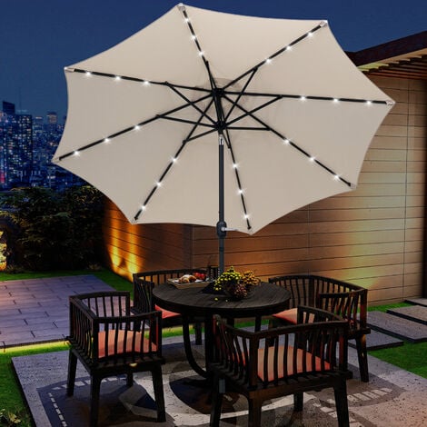 Parasol octogonal inclinable Ø 2 67 x 2 4 m lumineux solaire 24 LED