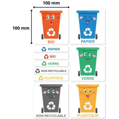 Étiquettes autocollantes tri sélectif pour poubelles I0890 100 x