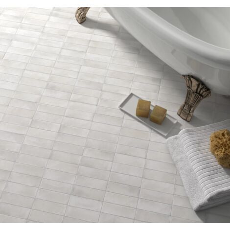 Carrelage Sol Mur Effet Zellige Bejmat Marocain 5X15 Cm Blanc Mate