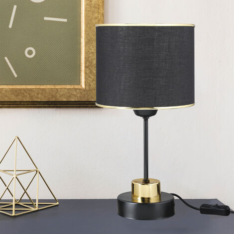 Lampe Avec Abat Jour Cylindrique En Tissu Et En M Tal Noir Et Tige De