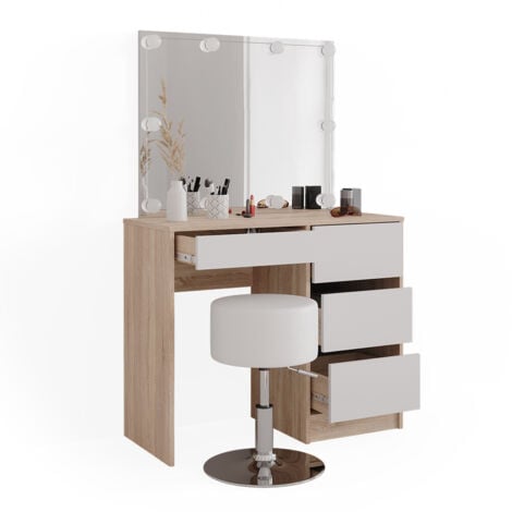 Coiffeuse Sherry Sonoma Cm Avec Clairage Led Et Tabouret Vicco