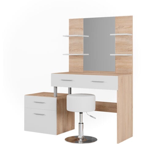 Coiffeuse Maria Blanc Sonoma Cm Avec Tabouret Vicco