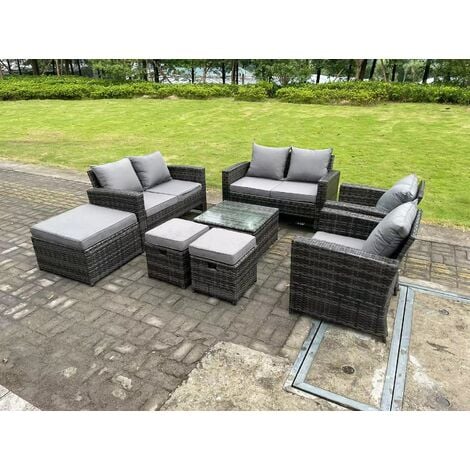 Fimous Seater Dark Grey Mixed High Back Rattan Sofa Set Coffee Table