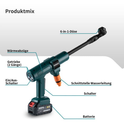 Bürstenlose 100 Bar Autowaschwasserpistole 6 in 1 Düsen Autoboden