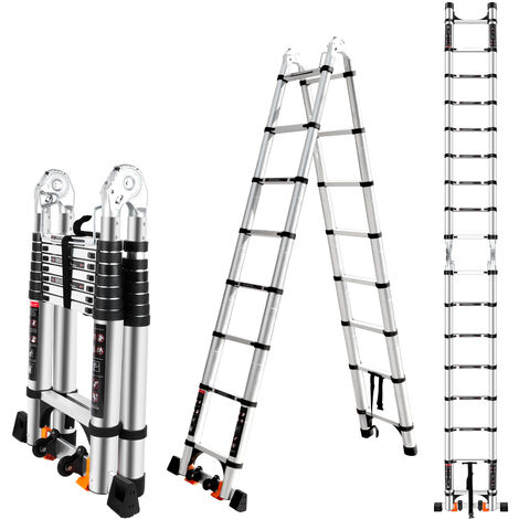 Scala Pieghevole Telescopica In Alluminio Da 5 0 M Con 2 Rotelle 2 5 M