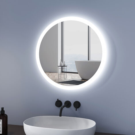 Meykoers Miroir Salle de Bain Rond Φ60cm anti buée LED interrupteur