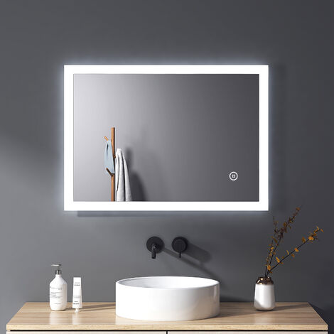 Meykoers Miroir de salle de bain LED 70x50cm anti buée Mural Miroir