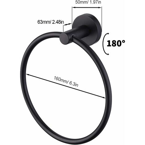 Norcks Black Towel Ring Wall Mounted Stainless Steel Rubber Round