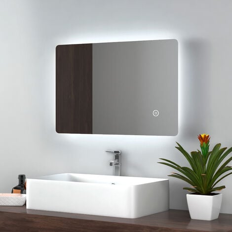 Emke Illuminated Led Bathroom Mirror With Demister Pad Wall Mounted