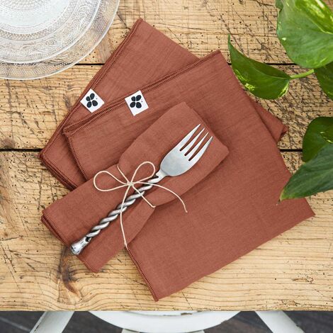 3 Serviettes De Table En Gaze De Coton Terracotta