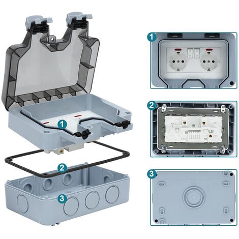 SWANEW Prise Étanche 1 pcs Double Prise Electrique Extérieure IP66