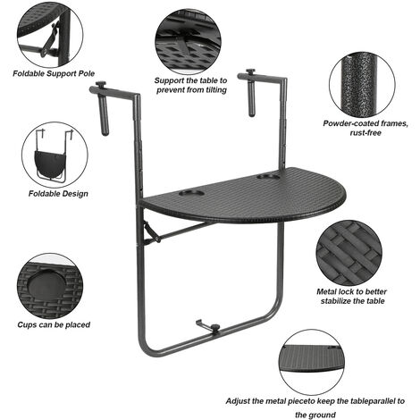 SWANEW Table De Balcon Table Suspendue 60x40cm Table Pliante Semi