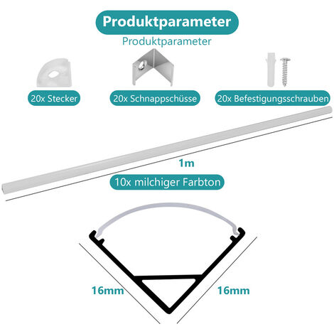 SWANEW 10x 1m LED profilé aluminium bande d angle bande bandes blanches