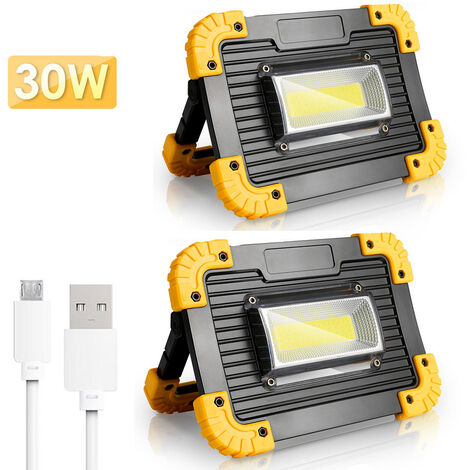 2X Projecteur LED 30W COB Sans Fil Lampe De Travail Lampe De Chantier