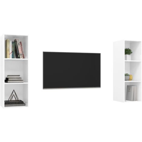 Meubles Tv Muraux Pcs Blanc Brillant Bois D Ing Nierie