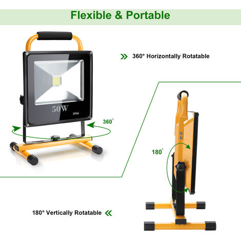 VINGO 2x50W LED Baustrahler Akku Arbeitsleuchten Kaltweiß mit Doppel