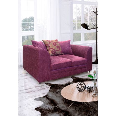 Zina 3 2 Seater Chenille Fabric Sofa Set Aubergine