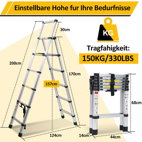 TolleTour Teleskopleiter Ausziehleiter Klappleiter Stabil Aluminium