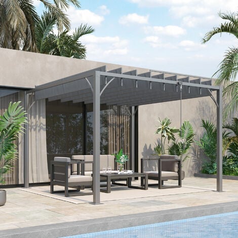 Outsunny pérgola 3x3 m cenador de jardín con diseño de lamas superior