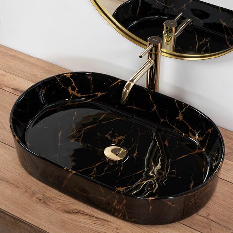 Lavabo Sobre Encimera Rea Nadia Black Marble Shiny