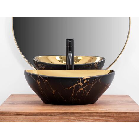 Lavabo Sobre Encimera Rea Sofia In Marble Mat Negro Oro