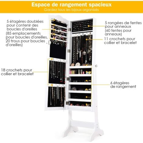 Relax Life Armoire Bijoux Sur Pieds Avec Miroir Pleine Longueur Hd