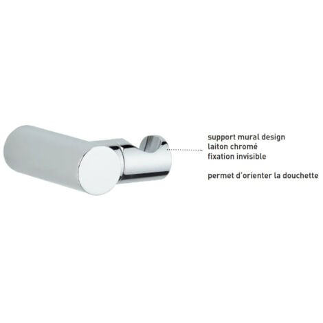 Support douchette mural rond articulé fixation invisible laiton chromé