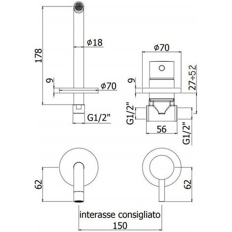 Set Miscelatore Lavabo A Parete E Bidet Senza Piletta Di Scarico Colore