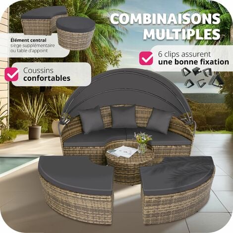 Bain De Soleil Rond Modulable SANTORIN Chaise Longue Transat Bain De