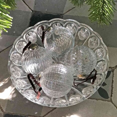 Set de 4 boules de Noël en verre transparent lien velours