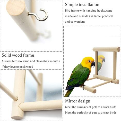 Bird Mirror With Perch FainFun 10x10x10 CM Wooden Perch With Mirror