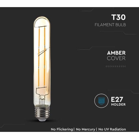 V TAC LED Glühbirne E27 6W 100LM W T30 Glühfaden Amber 2200K