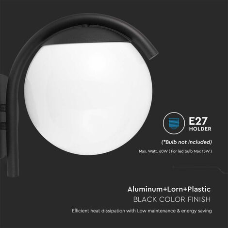 Aplique LED con esfera opal y portalàmpara E27 200280260mm Color Negro