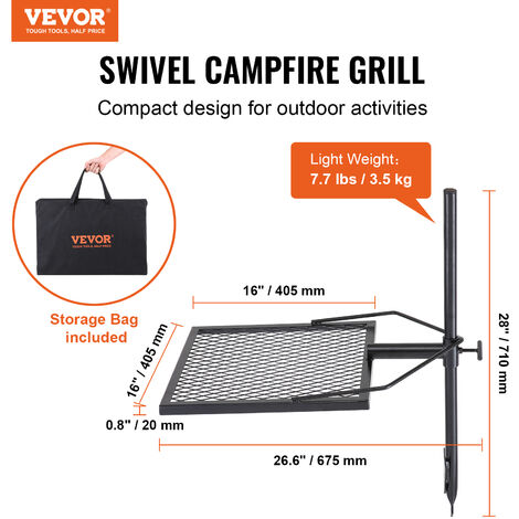 VEVOR Grille De Feu De Camp Pivotante Avec Poteau 71 Cm Gril De Camping