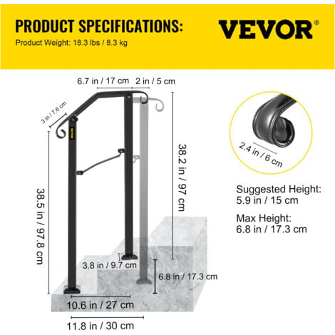 Vevor Rampe Deescalier A Marches Garde Corps Pour Escalier Main