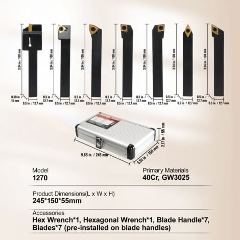 VEVOR Carbure Indexable 12 7mm Outils De Tournage En Carbure 7pcs Tour