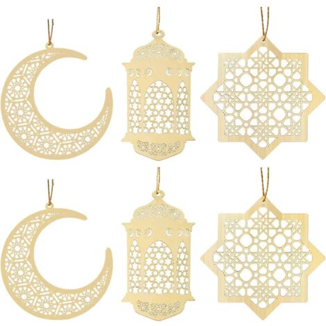 LYCXAMES 6 Stück hölzerne Eid al Fitr Ornamente DIY Eid Ornament