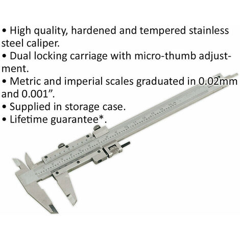 150mm Vernier Calipers Hardened Tempered Dual Locking Carriage Case