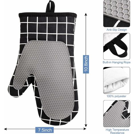 Gants de Four Gants de Cuisine Silicone Coton Résistant à Chaleur et