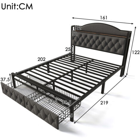 Lit Double Rembourr Avec Fonction De Chargement Et Tiroir Structure