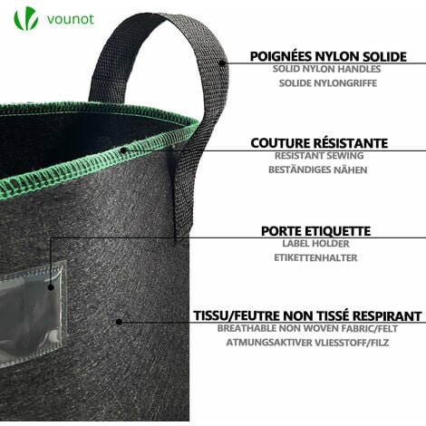 Lot De 3 Sacs De Plantation Non Tisse 200L Avec Poignee Noir