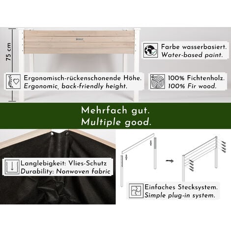 WONDERMAKE Großes Hochbeet aus Holz für Garten Balkon Terrasse