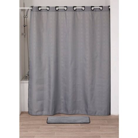 Rideau De Douche Polyester Avec Oeillets Integres 180x200 Cm Gris