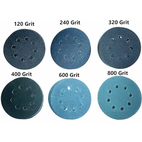 60 Pièces 125MM Ponçage Disques 120 240 320 400 600 800 Grain 8 Trous