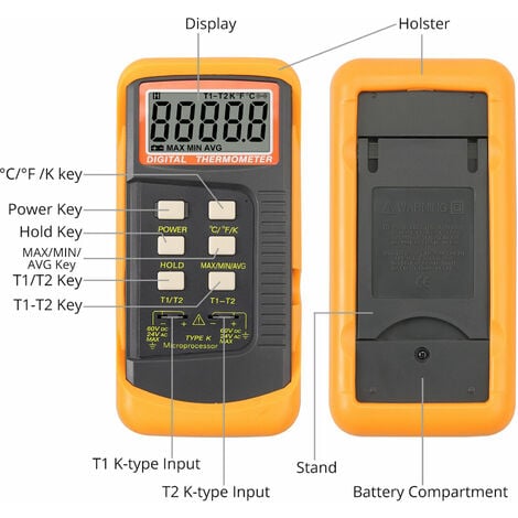 Thermomètre numérique avec 2 canaux de thermocouples de type K LCD