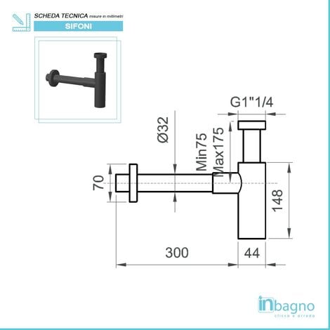 Sifone Lavabo A Canna Tonda Nero Opaco Completo Di Piletta Click Clack