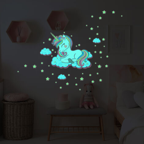 Sticker Phosphorescent Lumineux Licorne Dans Les Nuages Autocollant