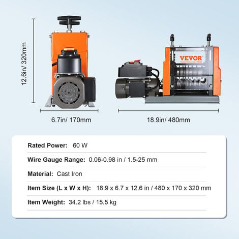 VEVOR Máquina Pelacables Automática de Hierro Fundido 60 W Pelacables