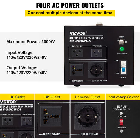 VEVOR Transformador Elevador Reductor De Voltaje De 3000VA Convertidor