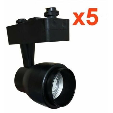 Spot LED sur Rail 15W Multi angle COB Monophasé NOIR Pack de 5